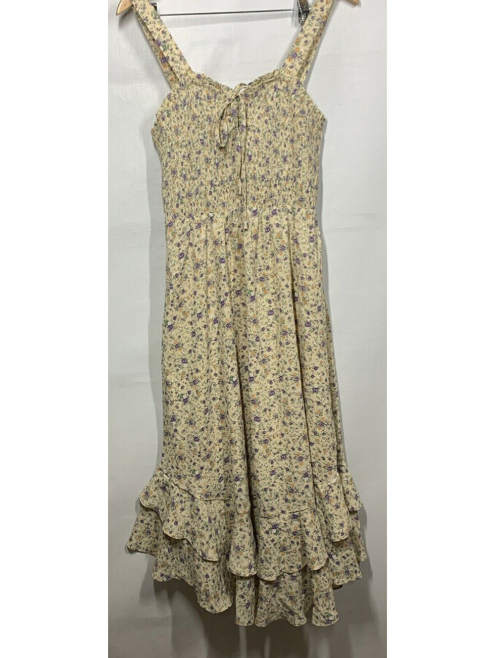 GRACE KARIN Summer Floral Boho Dress Square Neck Strapped Swing Size  Med Yellow